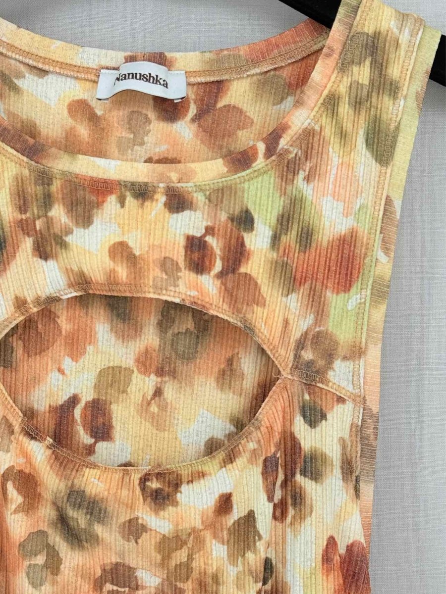 Pre-loved NANUSHKA Rilo Brown Multicolor Size Small Midi Dress at Reems Closet