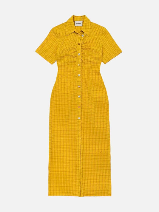 Pre - loved NANUSHKA Sabri Yellow & Orange Checked Midi Dress at Reems Closet