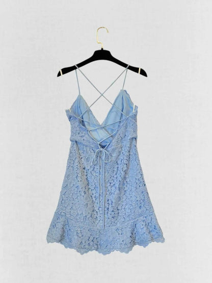 Pre - loved NBD Lace Blue Size Small Short Dress at Reems Closet