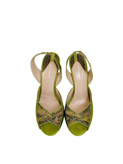 Pre - loved NICHOLAS KIRKWOOD Green Embossed Heeled Sandals 40 at Reems Closet