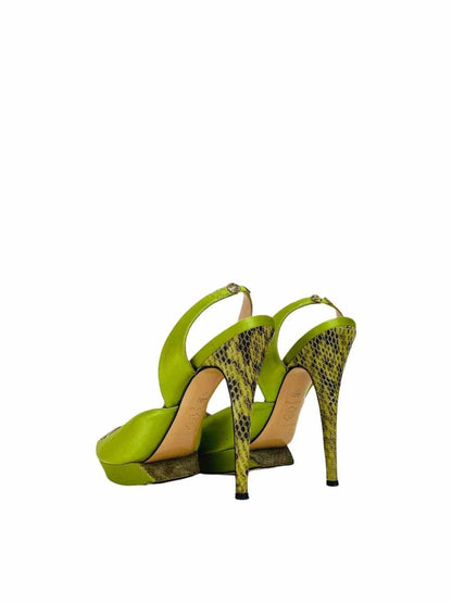 Pre - loved NICHOLAS KIRKWOOD Green Embossed Heeled Sandals 40 at Reems Closet