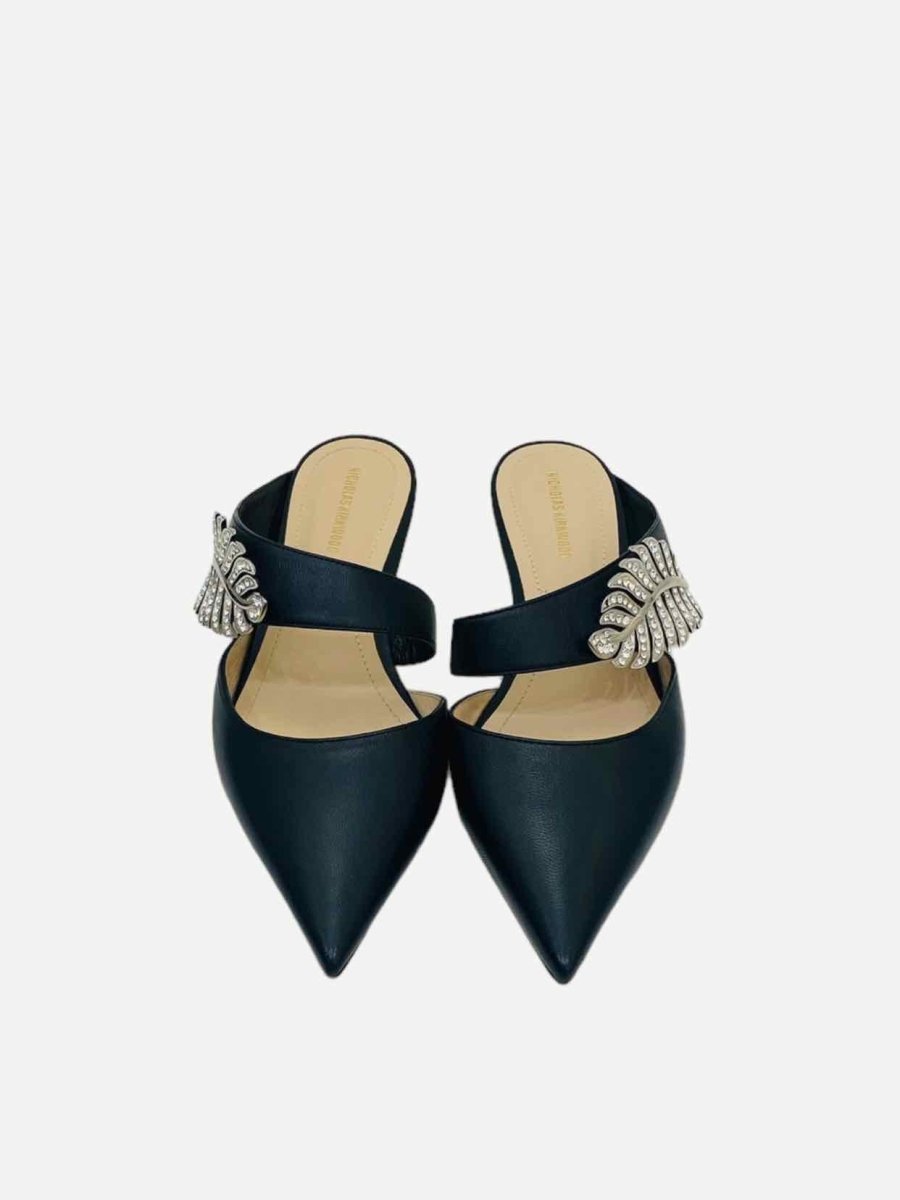 Pre - loved NICHOLAS KIRKWOOD Monstera Black Mules at Reems Closet