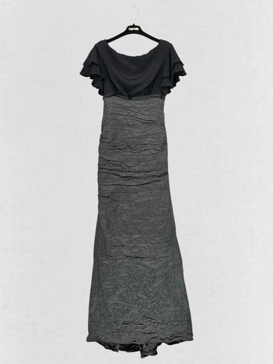 Pre - loved NICOLE MILLER Black Ruched Size Small Long Dress at Reems Closet
