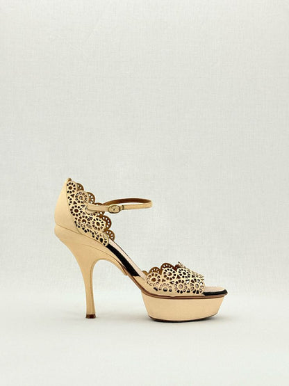 Pre - loved NINA RICCI Gold Size EU 39.5 Heeled Sandals at Reems Closet