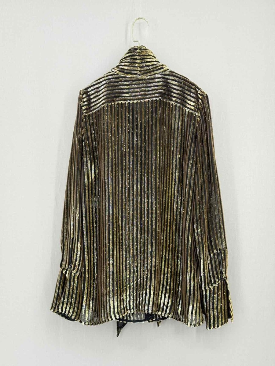 Pre - loved NINA RICCI Metallic Gold & Black Size US 2 Blouse at Reems Closet