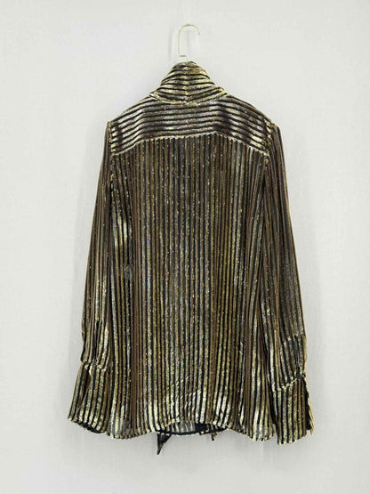 Pre - loved NINA RICCI Metallic Gold & Black Size US 2 Blouse at Reems Closet
