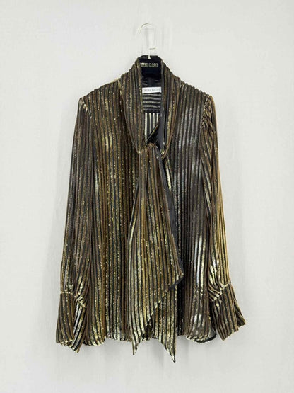 Pre - loved NINA RICCI Metallic Gold & Black Size US 2 Blouse at Reems Closet