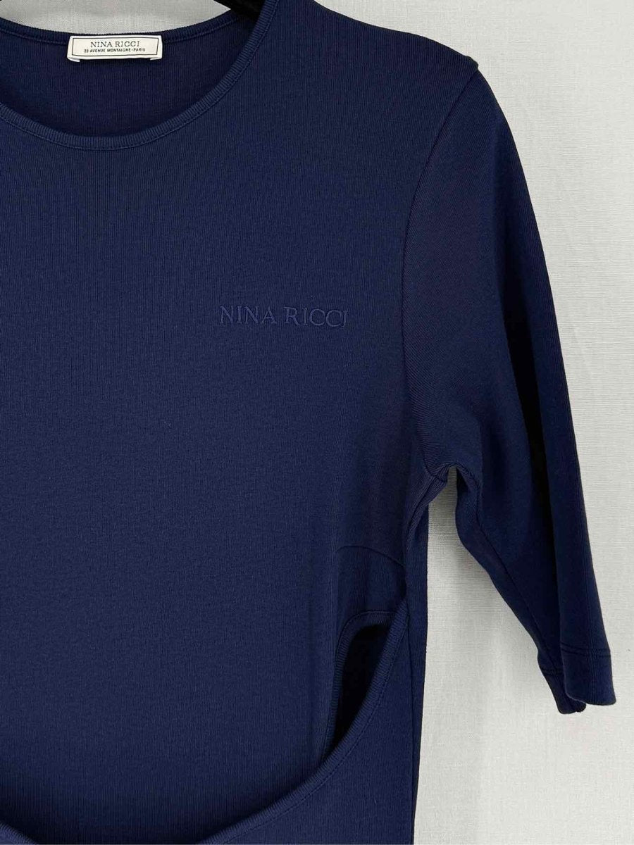 Pre - loved NINA RICCI Navy Blue Size Medium Midi Dress at Reems Closet