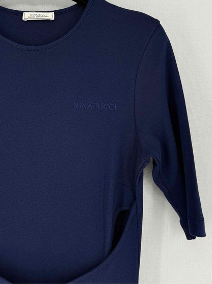 Pre - loved NINA RICCI Navy Blue Size Medium Midi Dress at Reems Closet