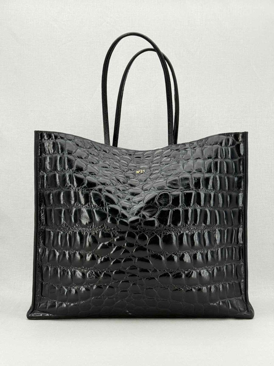 Pre - loved NO21 Shopper Black Croco Print Tote Bag at Reems Closet
