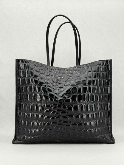 Pre - loved NO21 Shopper Black Croco Print Tote Bag at Reems Closet