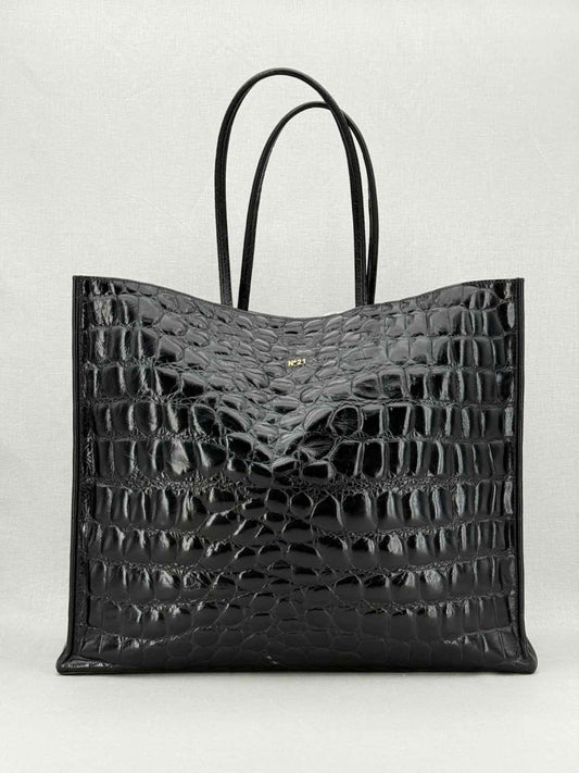 Pre - loved NO21 Shopper Black Croco Print Tote Bag at Reems Closet