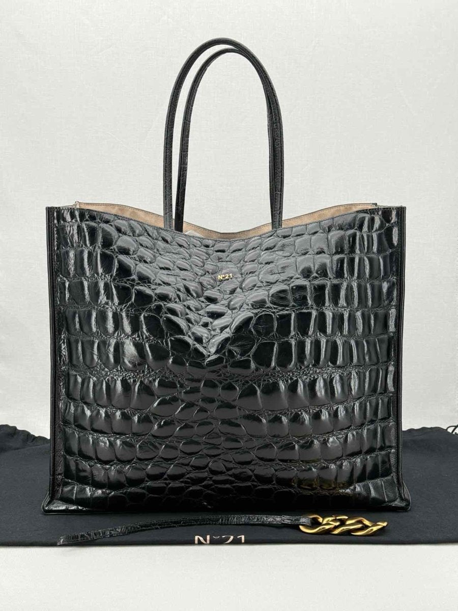 Pre - loved NO21 Shopper Black Croco Print Tote Bag at Reems Closet