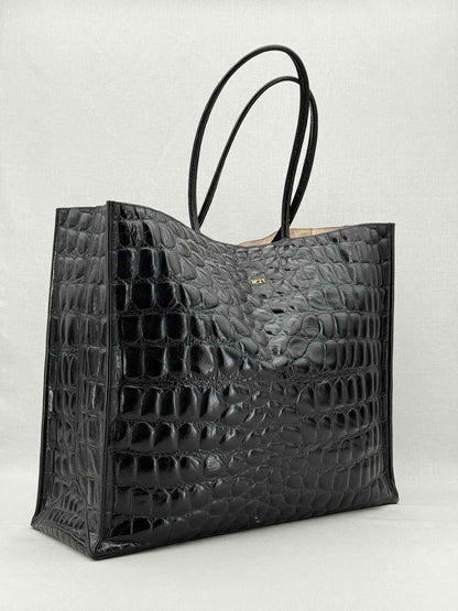 Pre - loved NO21 Shopper Black Croco Print Tote Bag at Reems Closet