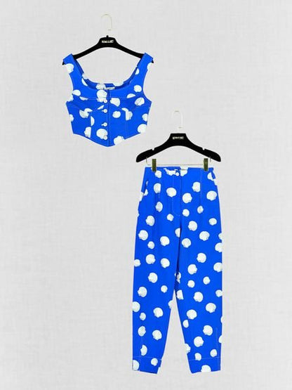 Pre - loved NOCTURNE Blue w/ White Seashell Print US 4 Outfit Set at Reems Closet