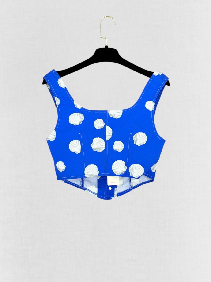 Pre - loved NOCTURNE Blue w/ White Seashell Print US 4 Outfit Set at Reems Closet