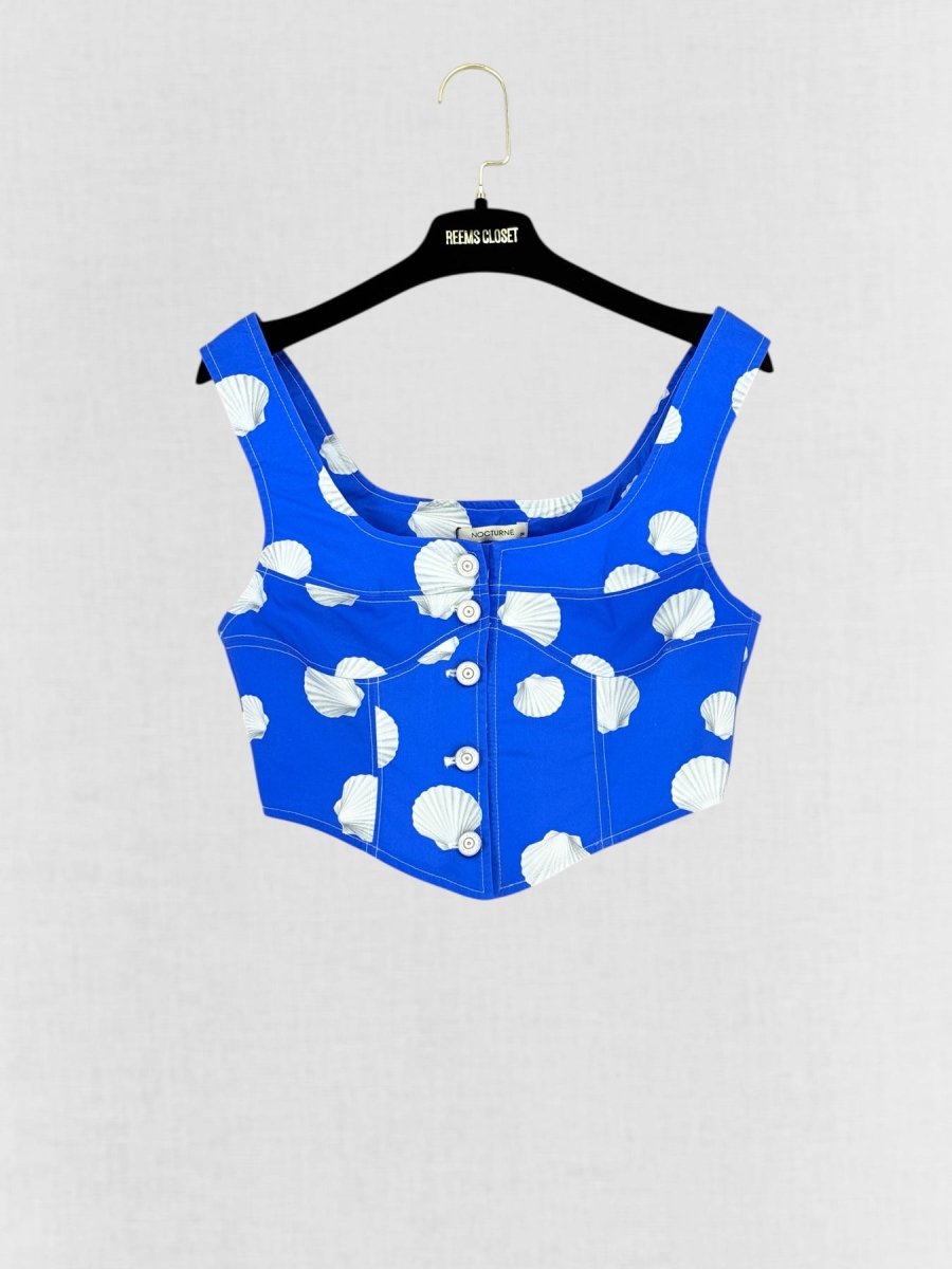 Pre - loved NOCTURNE Blue w/ White Seashell Print US 4 Outfit Set at Reems Closet