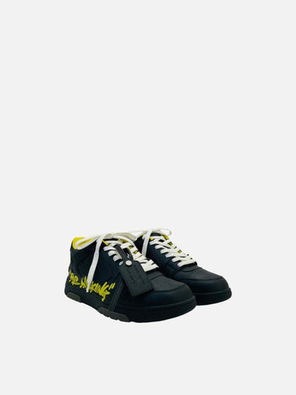 Pre - loved OFF WHITE Out Of Office Black w/ Yellow Sneakers at Reems Closet