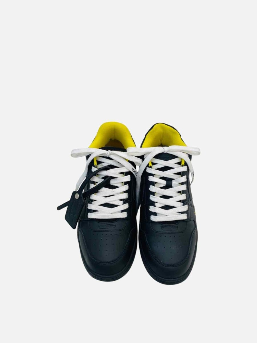 Pre - loved OFF WHITE Out Of Office Black w/ Yellow Sneakers at Reems Closet