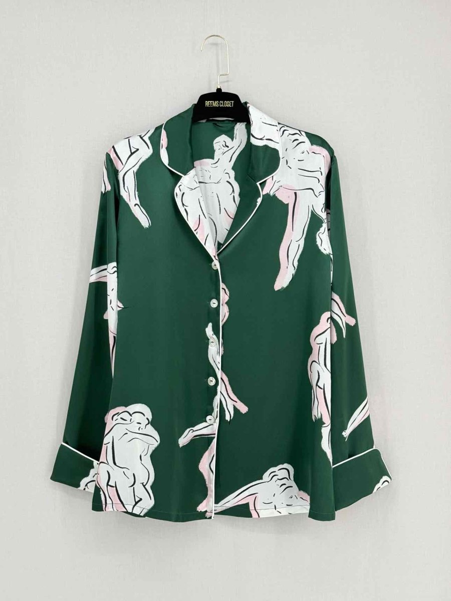 Pre - loved OLIVIA VON HALLE Lila Green Multicolor Pajama Set at Reems Closet