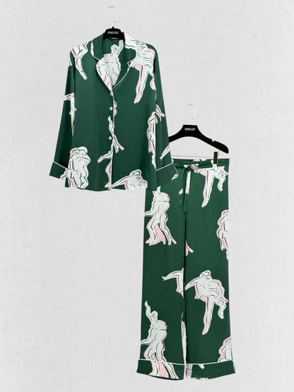 Pre - loved OLIVIA VON HALLE Lila Green Multicolor Pajama Set at Reems Closet