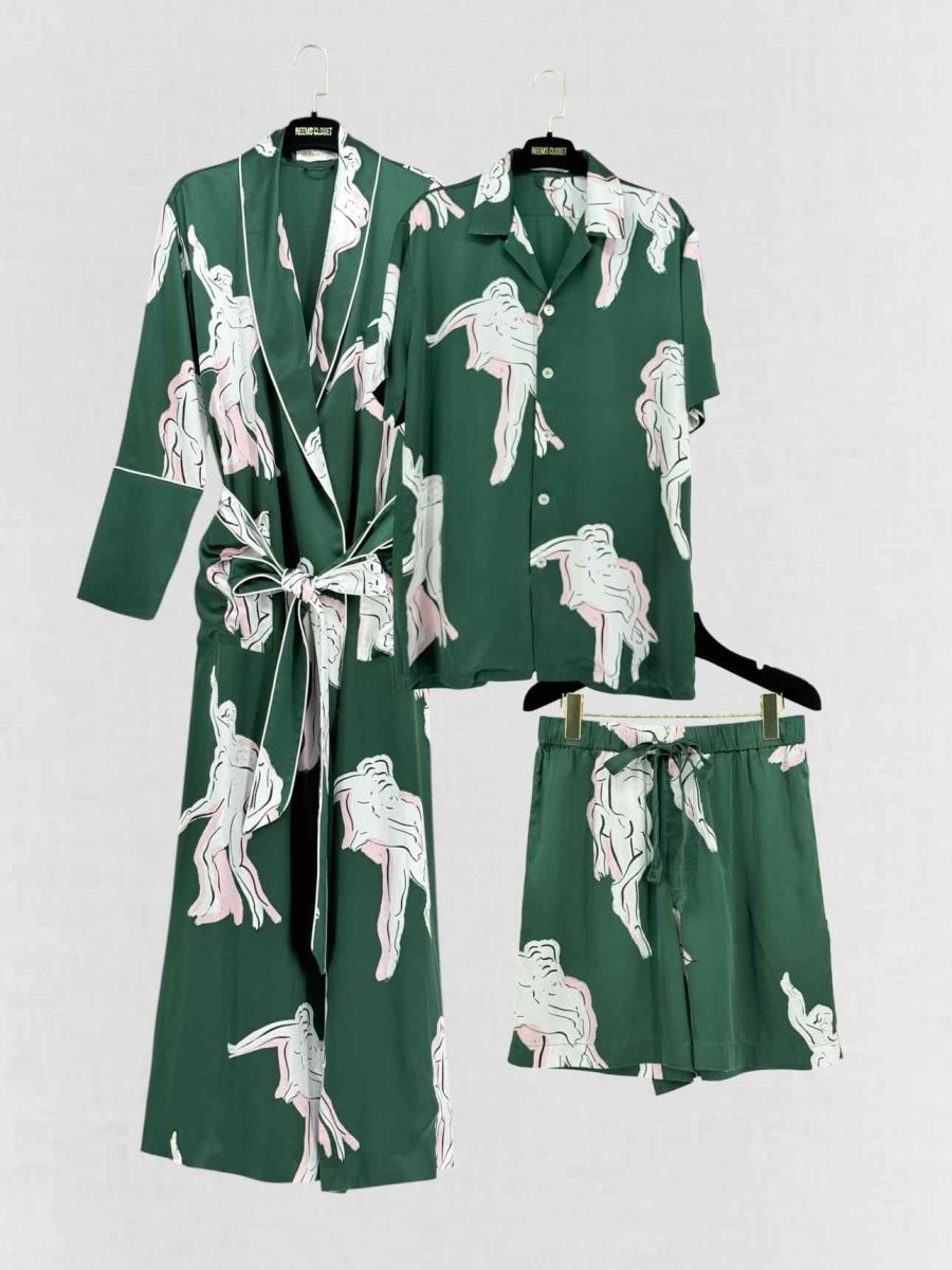 Pre - loved OLIVIA VON HALLE Lila Waltz Green Multicolor Pajama Set at Reems Closet