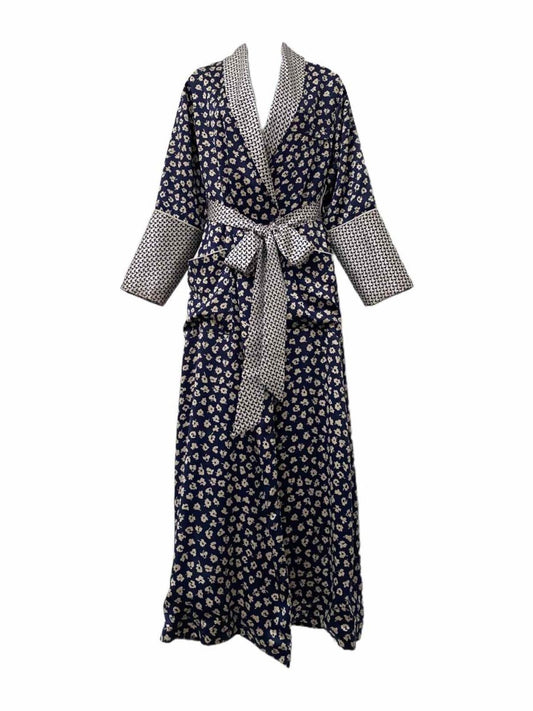 Pre - loved OLIVIA VON HALLE Navy Blue & Beige Printed Robe at Reems Closet