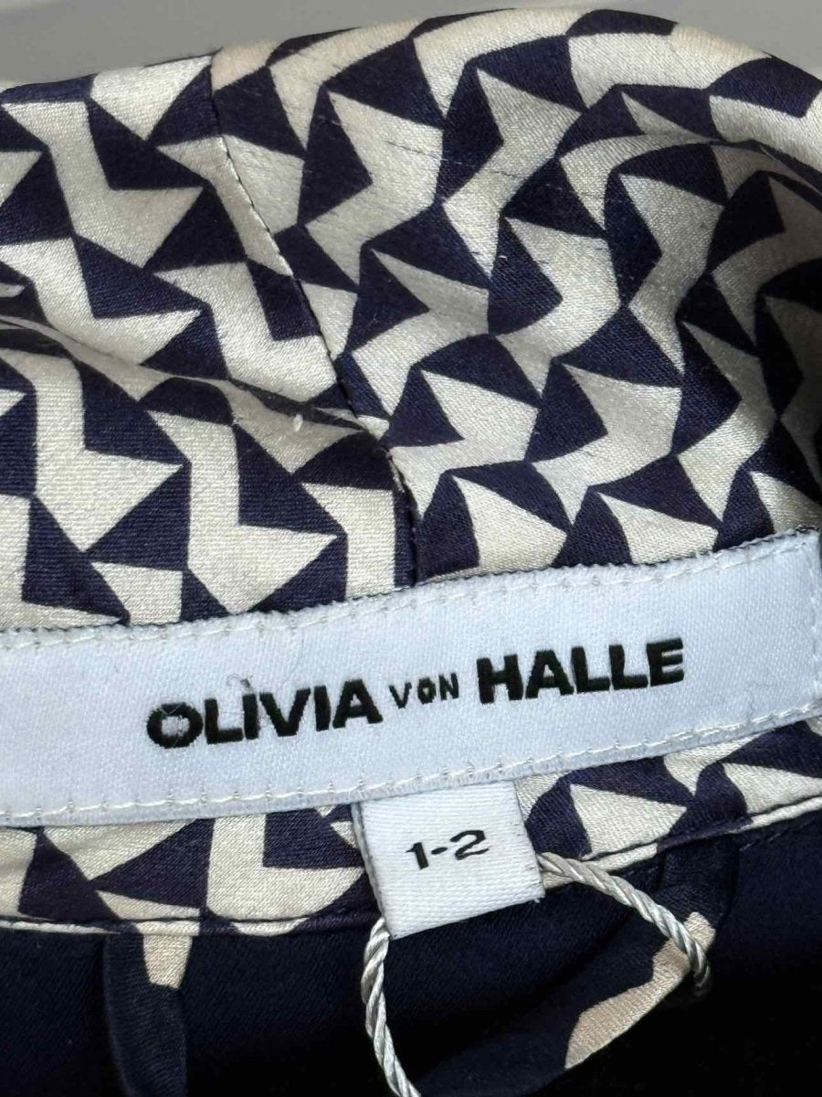 Pre - loved OLIVIA VON HALLE Navy Blue & Beige Size Small Robe at Reems Closet