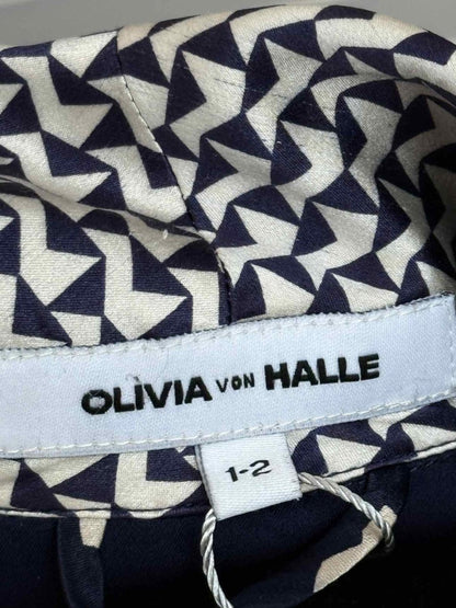 Pre - loved OLIVIA VON HALLE Navy Blue & Beige Size Small Robe at Reems Closet