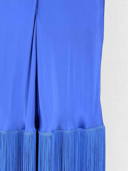 Pre - loved OLIVIA VON HALLE Purple Fringed Size Medium Midi Dress at Reems Closet