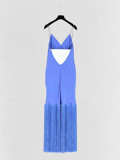 Pre - loved OLIVIA VON HALLE Purple Fringed Size Medium Midi Dress at Reems Closet