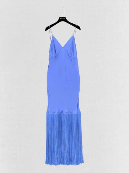 Pre - loved OLIVIA VON HALLE Purple Fringed Size Medium Midi Dress at Reems Closet