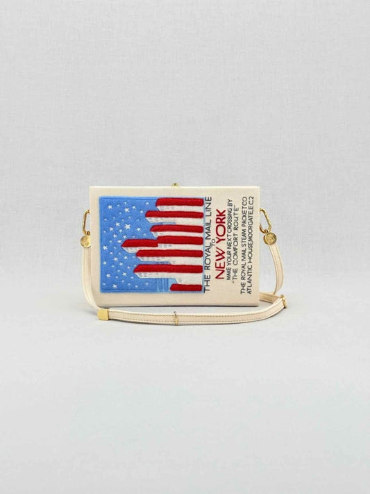 Pre - loved OLYMPIA LE - TAN New York Voyages Beige Multicolor Clutch at Reems Closet