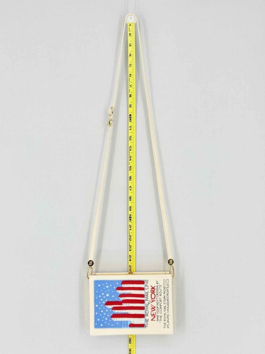 Pre - loved OLYMPIA LE - TAN New York Voyages Beige Multicolor Clutch at Reems Closet