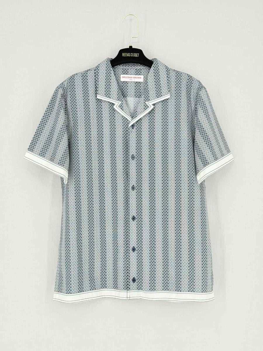 Pre-loved ORLEBAR BROWN Bowling Navy Blue/White Size Large Shirt at Reems Closet