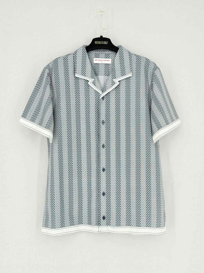 Pre-loved ORLEBAR BROWN Bowling Navy Blue/White Size Large Shirt at Reems Closet