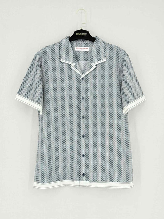 Pre-loved ORLEBAR BROWN Bowling Navy Blue/White Size Large Shirt at Reems Closet
