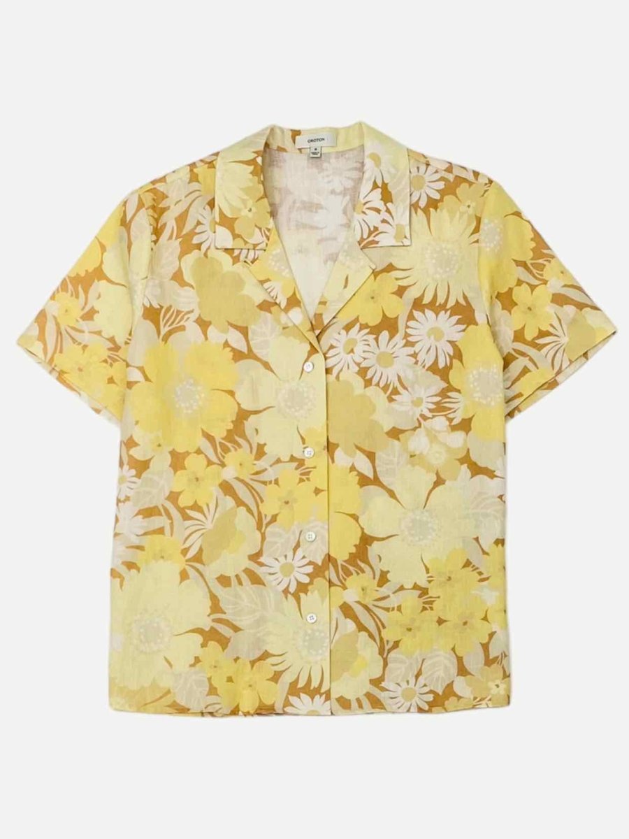 Pre - loved OROTON Yellow & Beige Floral Shirt at Reems Closet