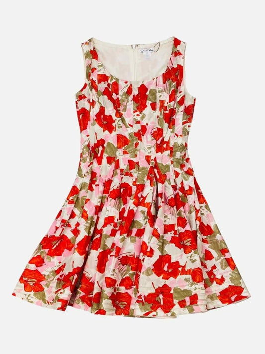 Pre - loved OSCAR DE LA RENTA Fit &amp; Flare Red Multicolor Dress at Reems Closet