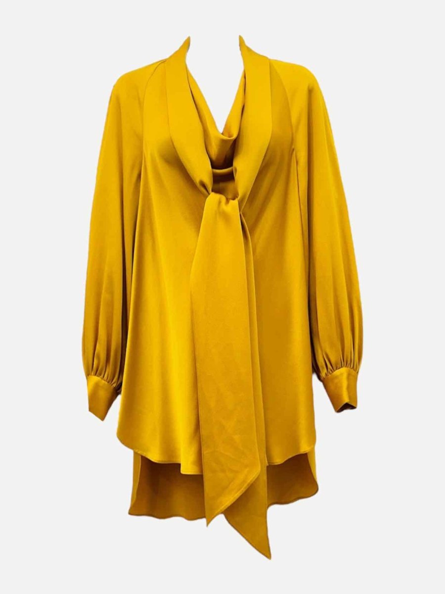 Pre - loved OSCAR DE LA RENTA Neck Tie Mustard Blouse at Reems Closet