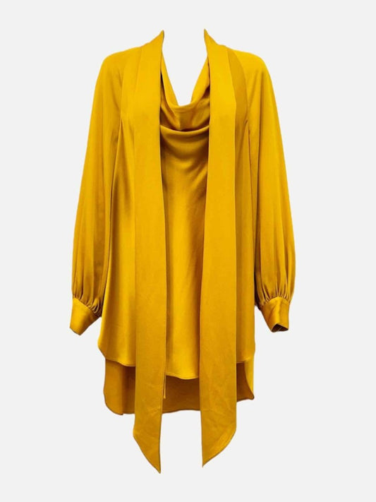 Pre - loved OSCAR DE LA RENTA Neck Tie Mustard Blouse at Reems Closet