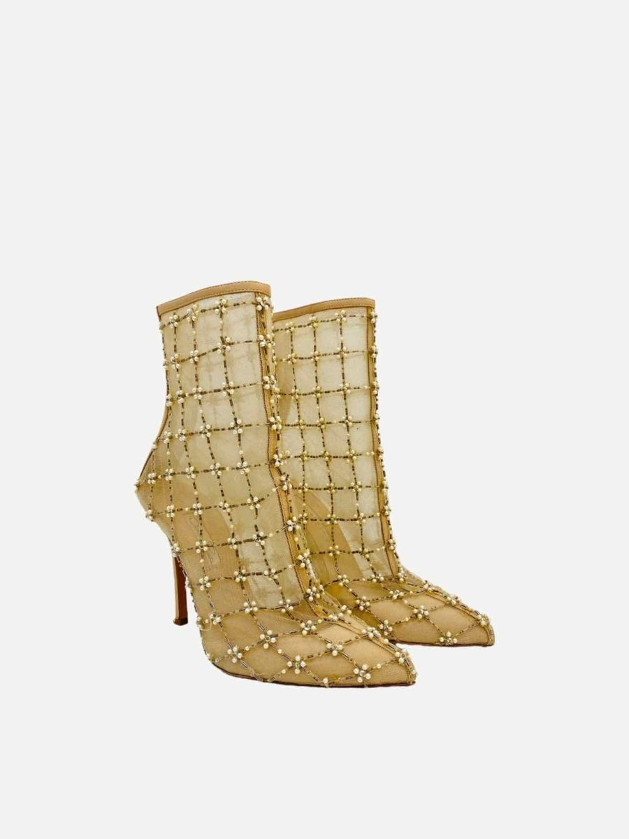 Pre - loved OSCAR DE LA RENTA Pearlette Gold Ankle Boots 37.5 at Reems Closet