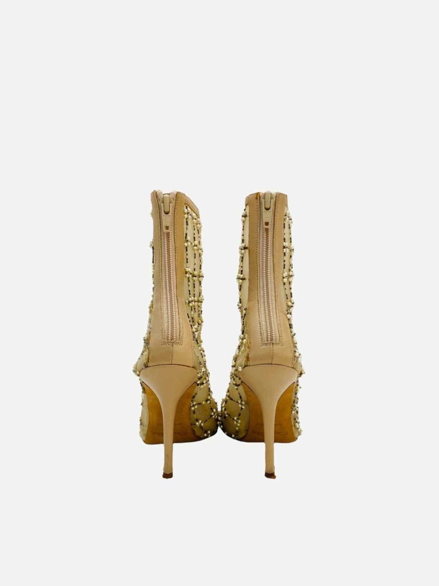 Pre - loved OSCAR DE LA RENTA Pearlette Gold Ankle Boots 37.5 at Reems Closet