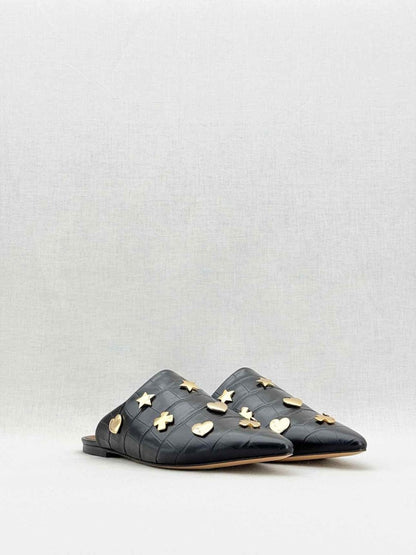 Pre - loved OSMAN Black Crocodile Effect Size EU 39 Mules at Reems Closet