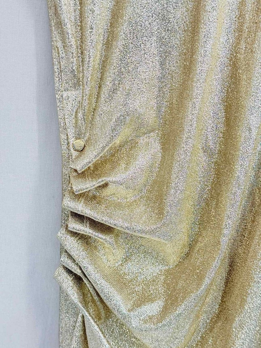 Pre - loved PACO RABANNE Gold Ruched Size US 0 Knee Length Dress at Reems Closet