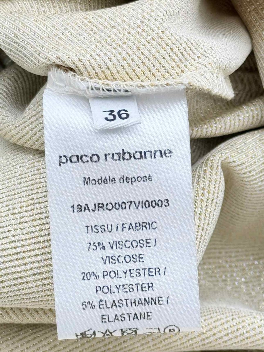 Pre - loved PACO RABANNE Gold Ruched Size US 0 Knee Length Dress at Reems Closet