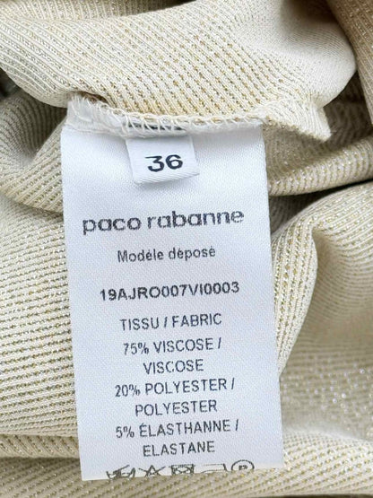 Pre - loved PACO RABANNE Gold Ruched Size US 0 Knee Length Dress at Reems Closet