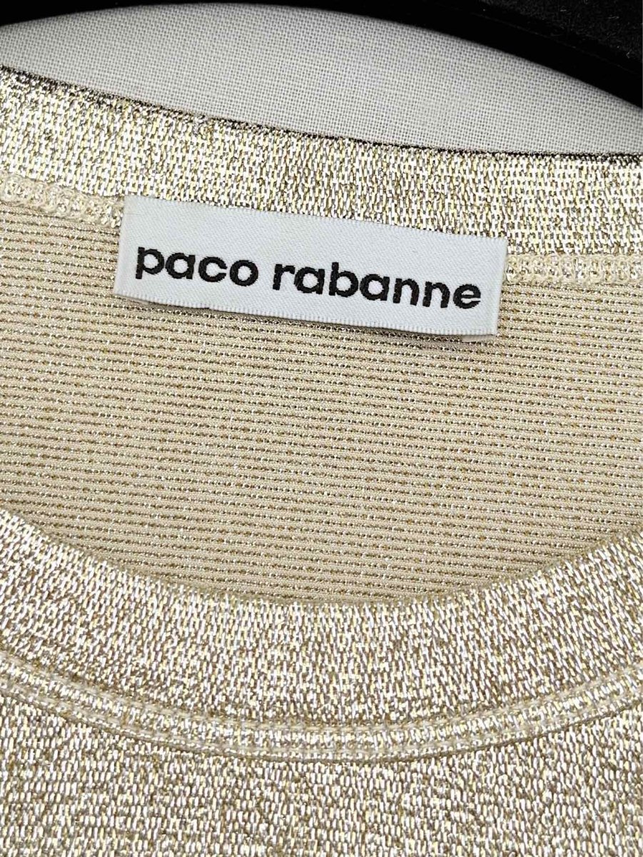 Pre - loved PACO RABANNE Gold Ruched Size US 0 Knee Length Dress at Reems Closet
