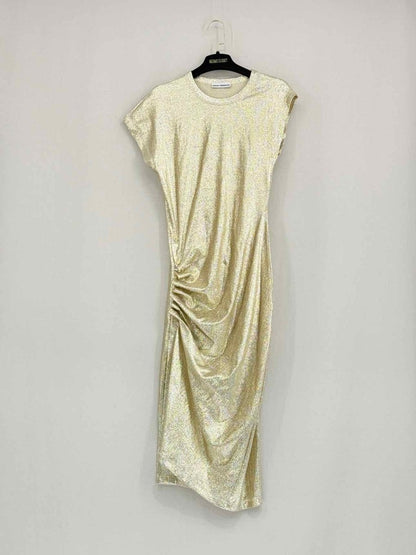 Pre - loved PACO RABANNE Gold Ruched Size US 0 Knee Length Dress at Reems Closet