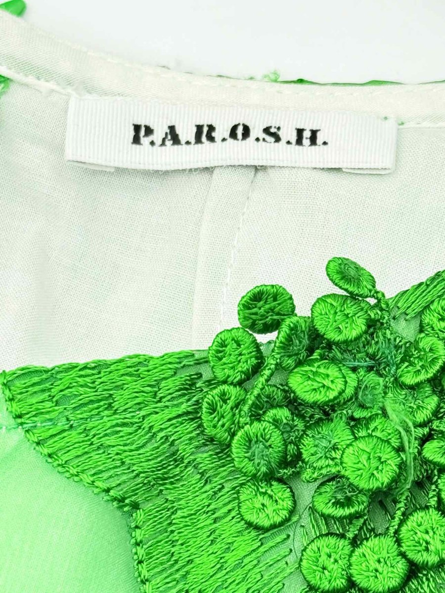 Pre - loved PAROSH Floral Embroidery Green Size Large Midi Dress at Reems Closet